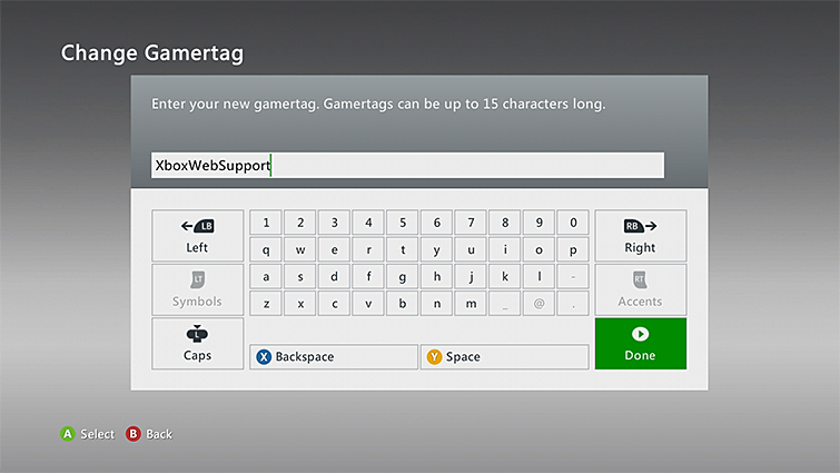 Xbox 360 change gamertag field
