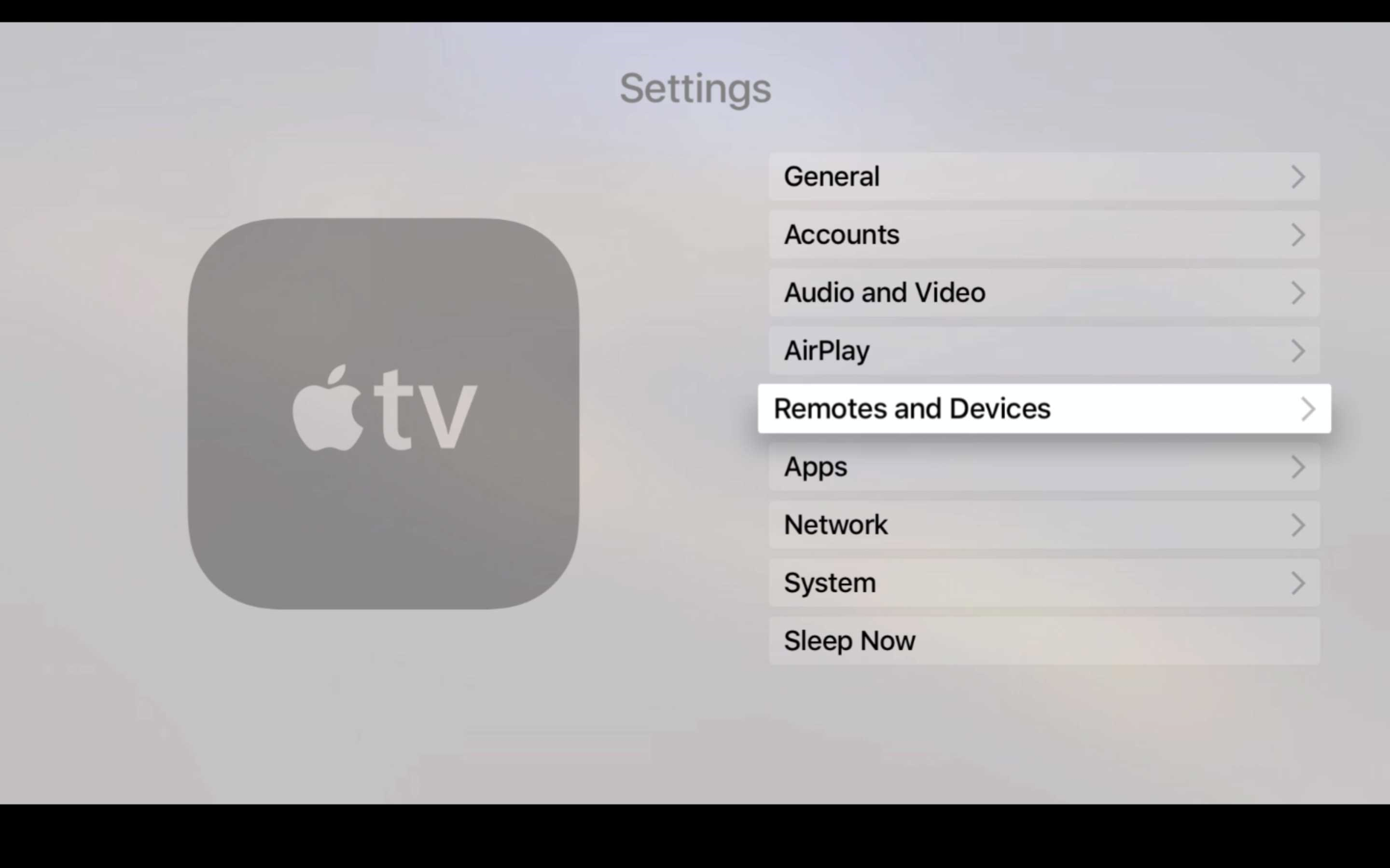 Apple tv settings with remotes and devices selected