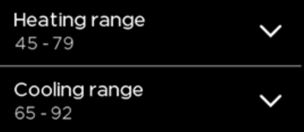 Heating and Cooling ranges