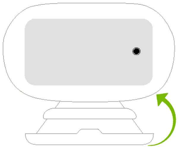 Arrow showing how to close goggles cover.