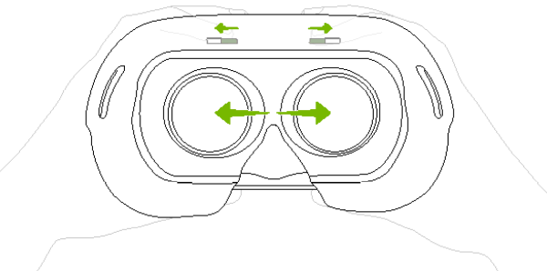 Arrows showing how to adjust interpupillary distance.