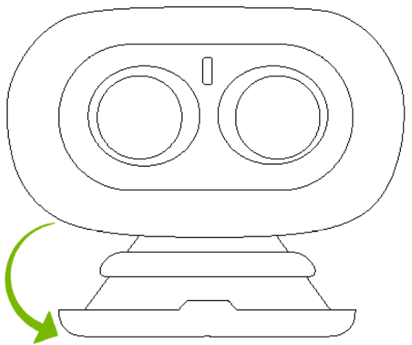 Arrow showing how to open front cover of goggles.