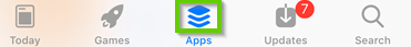 iOS App store menu showing Apps highlighted.