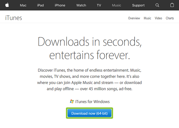 iTunes webpage with Download now button highlighted.