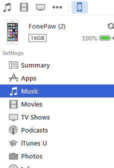 iTunes menu highlighting music