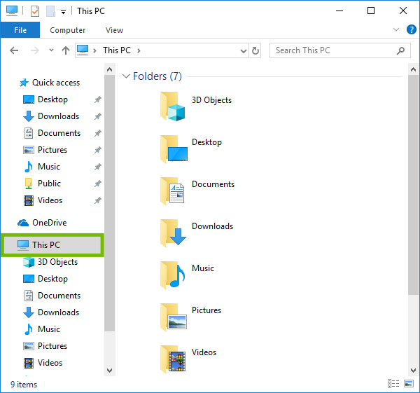 Explorer with This PC highlighted.