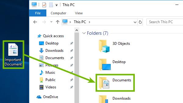 Dragging a file from desktop to a folder.