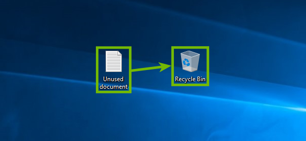 Dragging a file to the Recycle Bin.