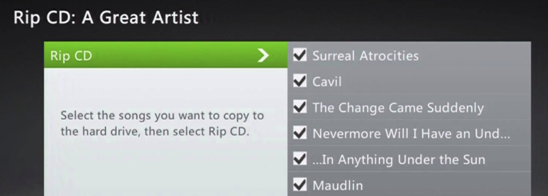 Xbox 360 rip a cd options