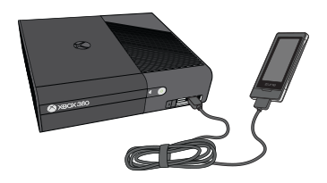 Xbox 360 console showing usb connection to a media player