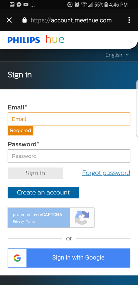 Mobile app sign in screen.