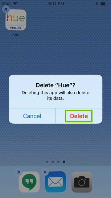 App removal confirmation query screen.