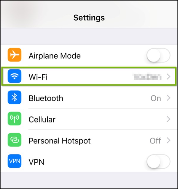 iOS Settings menu with Wi-Fi highlighted