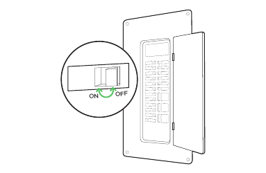 Circuit breaker box with breaker being switched off