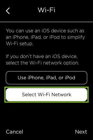 Wi-Fi connection method selection screen.