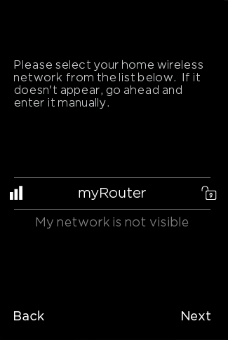Wi-Fi network selection screen.