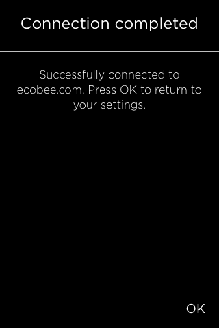 Connection setup completion screen.
