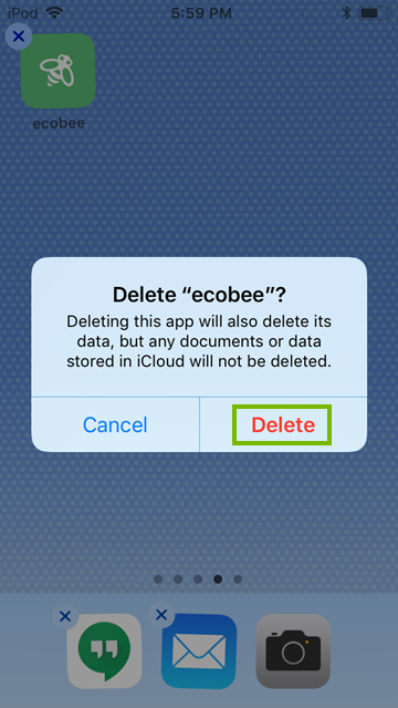 App removal confirmation query screen