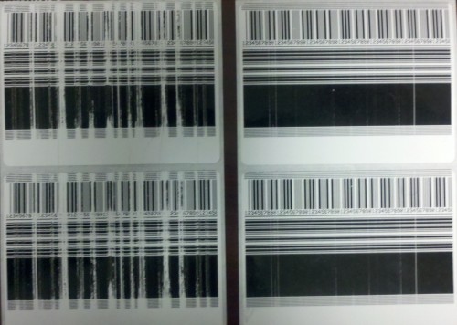 Photo comparing contrasting examples of poor print quality.