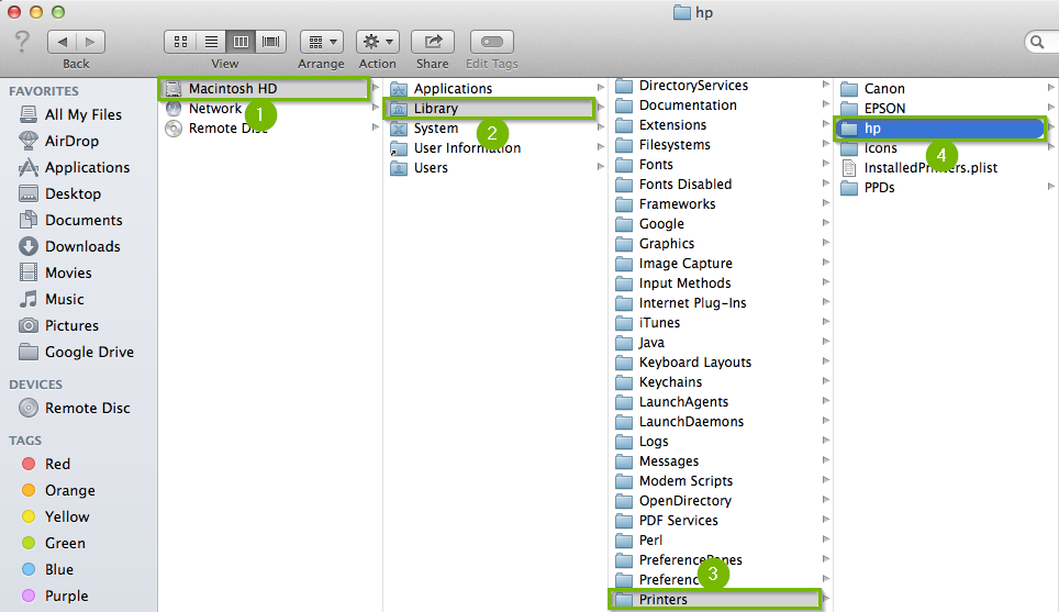 Screenshot of the macOS finder interface highlighting navigational instructions.