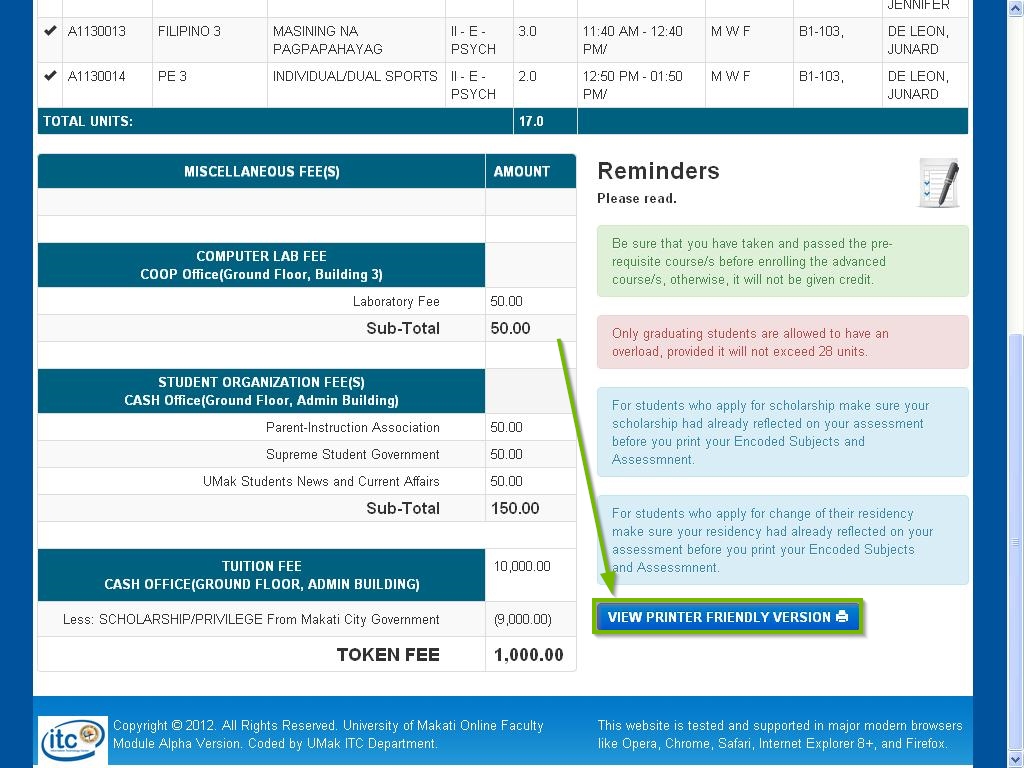Screenshot of a website highlighting a printer friendly button.