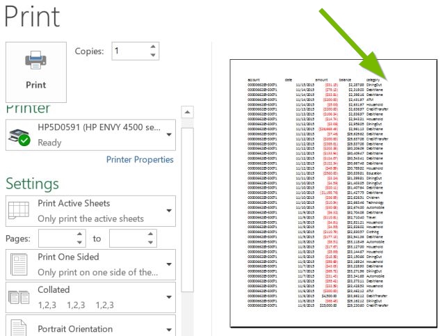 Screenshot of a Microsoft Excel spreadsheet depicting missing information from the print job.