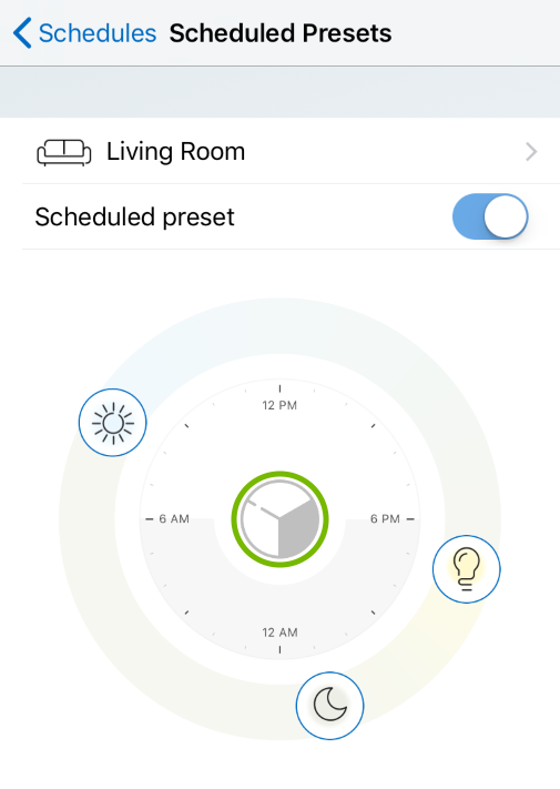 Phase button highlighted in Scheduled Presets of WiZ app.