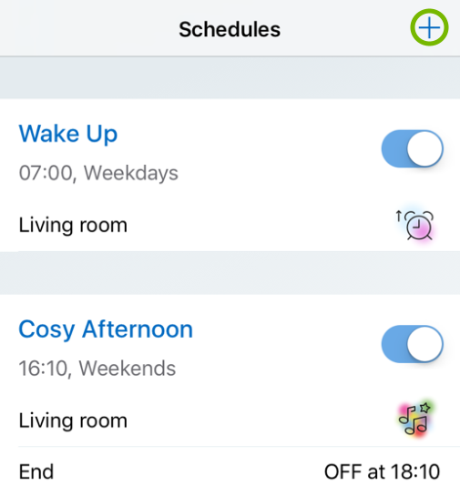 Plus sign in WiZ app.