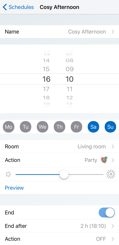 Scheduling new event in WiZ app.