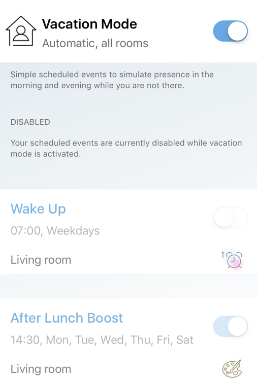 Vacation Mode enabled in WiZ app.