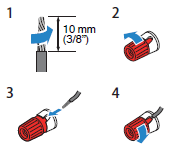 Diagram showing how to connect the speaker wires