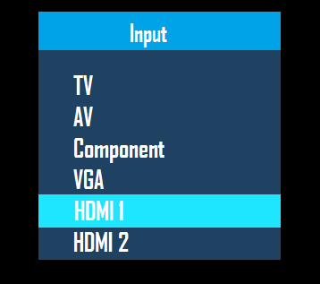 Available inputs with HDMI selected