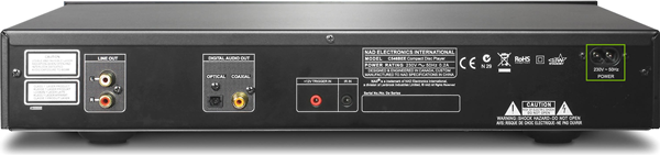 Back of a receiver showing the power connection