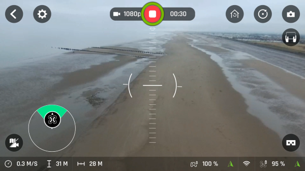 Record button highlighted in FreeFlight Pro app.
