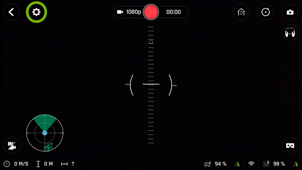 Cog wheel highlighted in FreeFlight Pro app.