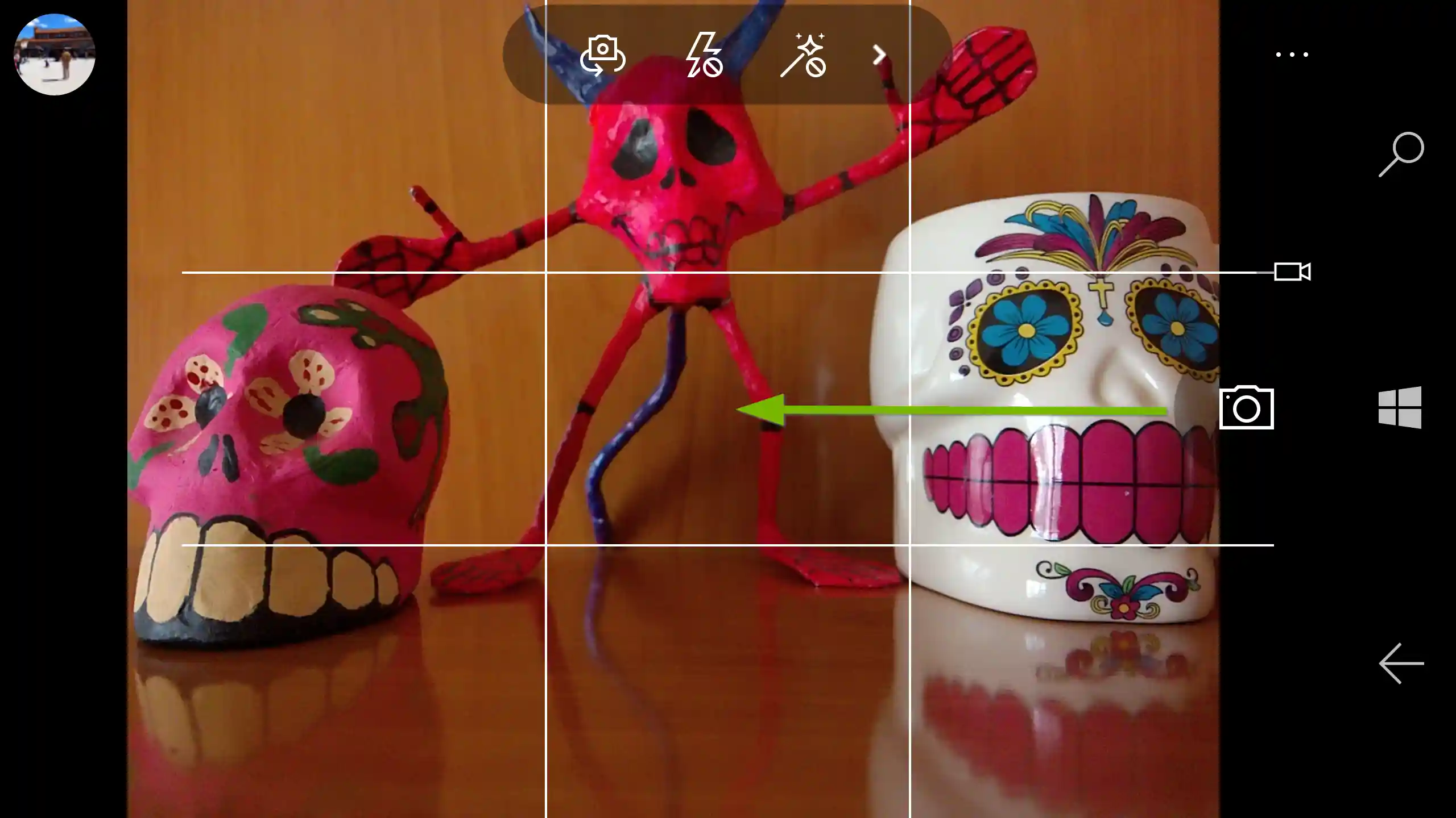 Swiping away from camera icon. Screenshot.
