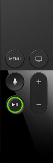 Apple tv remote showing play/pause button