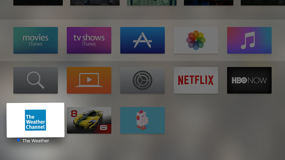 Apple tv home page showing selected app