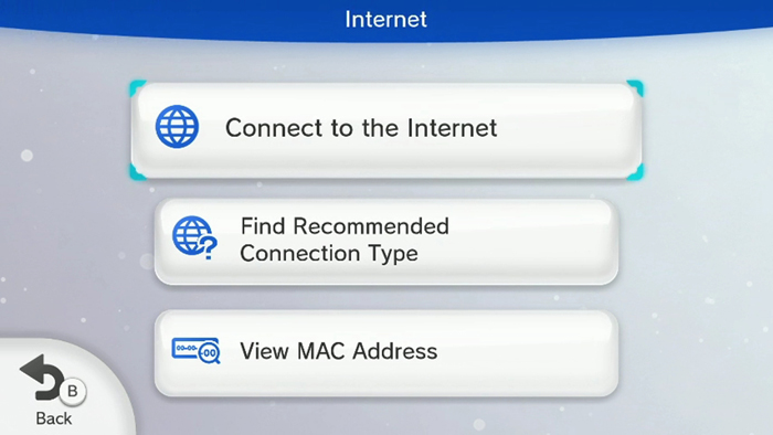 internet settings with connect to the internet highlighted