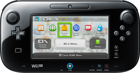 Wii u gamepad showing the nintendo eshop