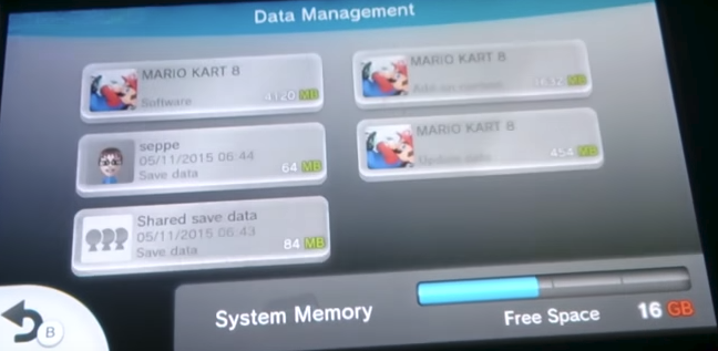 Wii u data management menu for deleting games