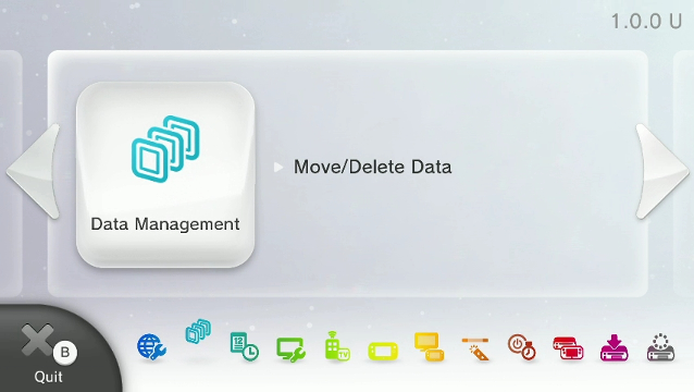 Wii u settings menu showing data management