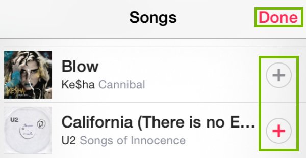 Plus to add music and done button highlighted.