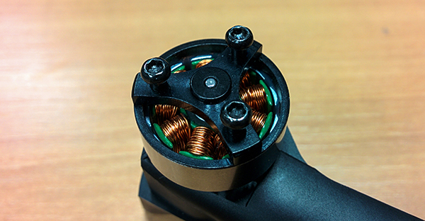 Drone motor with propeller removed.