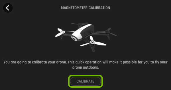 Calibrate button highlighted in FreeFlight Pro app.
