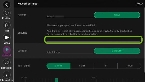 Wi-Fi password field highlighted FreeFlight Pro app.