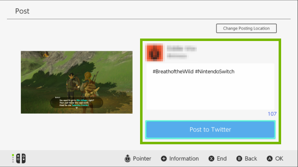 Message entry box and Post button highlighted on Nintendo Switch.