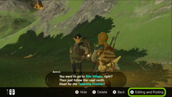 Editing and Posting option highlighted for opened screenshot on Nintendo Switch.
