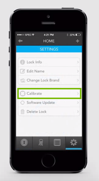 Screenshot of settings with calibrate highlighted
