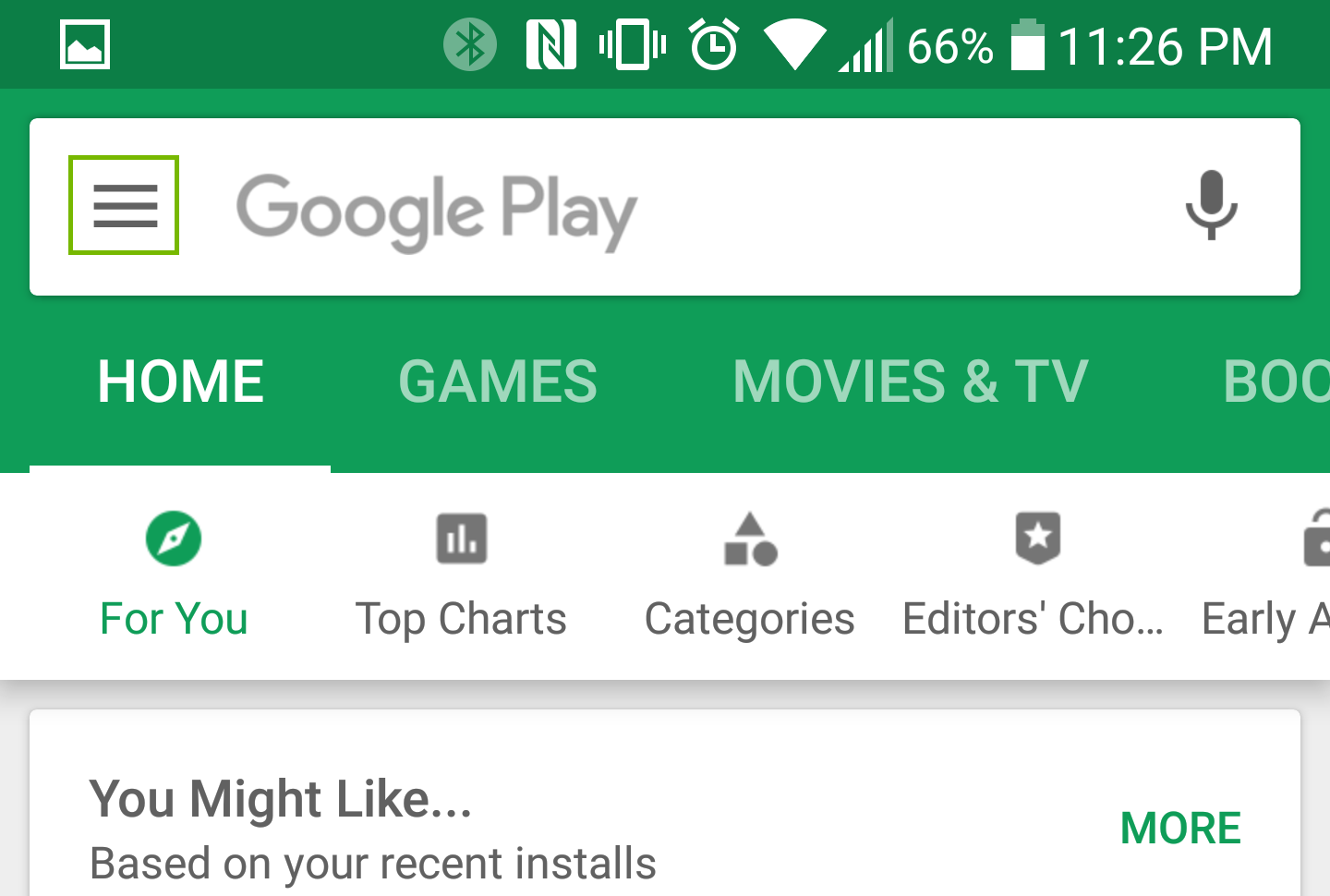 Screenshot of Google Play main screen